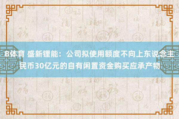 B体育 盛新锂能：公司拟使用额度不向上东说念主民币30亿元的自有闲置资金购买应承产物