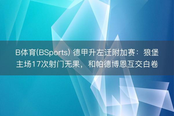 B体育(BSports) 德甲升左迁附加赛：狼堡主场17次射门无果，和帕德博恩互交白卷